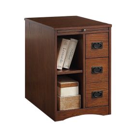 24 Inch Side End Table, 3 Drawers and Shelf, Pull Out Tray, Oak Brown