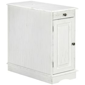 HOMCOM Side Table with Flip Top, Accent End Table with Storage Drawer for Living Room, White