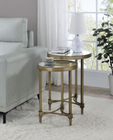 ACME Aditya Nesting End Table, Mirror & Antique Brass Finish LV02596