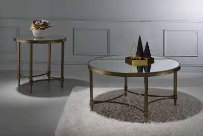 ACME Aditya End Table, Mirrored & Antique Brass Finish LV02736