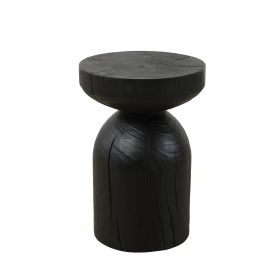 SOLID pine WOOD 17.7 inch height,12.5inch Wide Round Contemporary Wooden Accent Table in Black, Fully Assembled