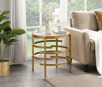 Modern High-End Charm: Pandora Sintered Stone End Table, Golden Small Coffee Table, 20.67''W x 20.67''D x 21.65'H