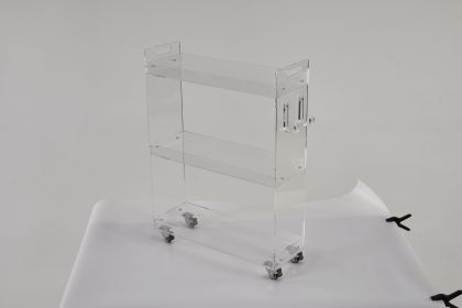 Acrylic Rolling Side Table - 3 Tiers End Table with Lockable Wheels - Small Clear Table for Living Room,