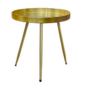 Enid 19 Inch Side End Table, Iron Brass Plating, Tray Top, Modern Sleek Angled Legs