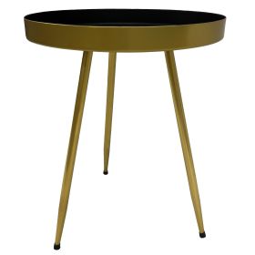 Enid 19 Inch Side End Table, Iron Brass Plating, Black Matte Top, Modern Sleek Angled Legs