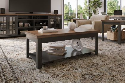 Bridgevine Home Essex 48 inch Coffee Table, No Assembly Required, Black and Whiskey Finish