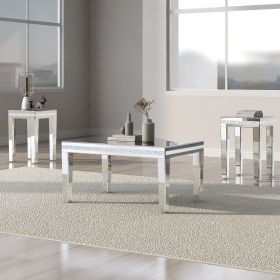ON-TREND Fashionable Modern Glass Mirrored Coffee Table Set of 3