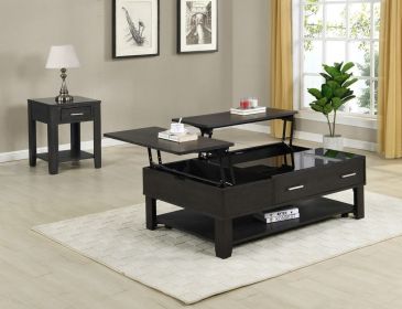 Bruno 2 Piece Ash Gray Wooden 48" Lift Top Coffee and End Table Set with Tempered Glass Top and Drawer