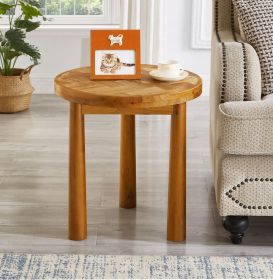 Living Room Central End Table, Farmhouse Round End Table, Round Wooden Rustic Natural Table with Thick Cylindrical Legs (Classic
