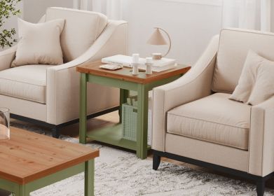 Bridgevine Home Vineyard 24 inch Side Table, No Assembly Required, Sage Green and Fruitwood Finish