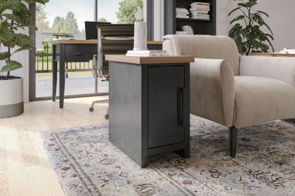 Bridgevine Home Essex 14 inch Chairside Table, No Assembly Required, Black and Whiskey Finish