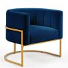 Upholstered Velvet Accent Chair with Golden Metal Stand,Mid-Century Living Room Leisure Chair with Curve Backrest -Navy
