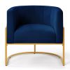 Upholstered Velvet Accent Chair with Golden Metal Stand,Mid-Century Living Room Leisure Chair with Curve Backrest -Navy