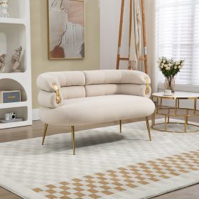 COOLMORE Small Loveseat Sofa, Upholstered Mini Couch with Curved Backrest with Stylish Golden Decor (Color: as Pic)