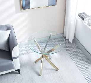 Modern Round Tempered Glass End Table with Chrome Legs (Color: as Pic)