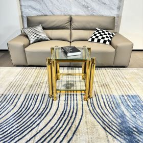 Golden Stainless Steel Double-Layer Clear Tempered Glass End Table for Bed Room, Living Room (Color: as Pic)
