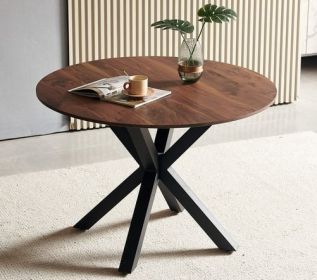 42.1"BLACK AND WOOD COLOR Table Mid-century Dining Table for 4-6 people With Round Mdf Table Top, Pedestal Dining Table (Color: as Pic)