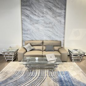 Modern SILVER Stainless Steel Singer-Layer Clear Tempered Glass End Table Set for Bedroom Living Room (Color: as Pic)