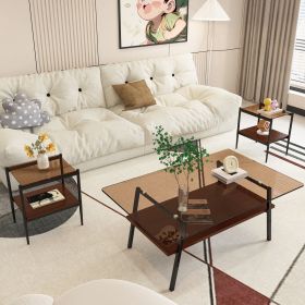 Coffee Table and End tables Set of 3, Tempered Glass Table with MDF layer, Modern Tables for Living Room , Brown Glass (Color: as Pic)