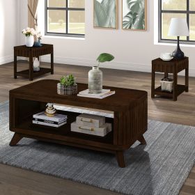 Rectangular Living Room Coffee Table Set, 3-Piece Living Room Table Set with Solid Wood Legs, 1 Coffee Table and 2 End Table (Color: as Pic)