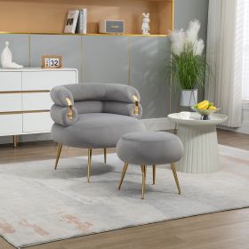 COOLMORE Upholstered Velvet Barrel Accent Chair with Ottoman,Accent Comfy Lounge Arm Chair and Footrest Stool Set (Color: as Pic)