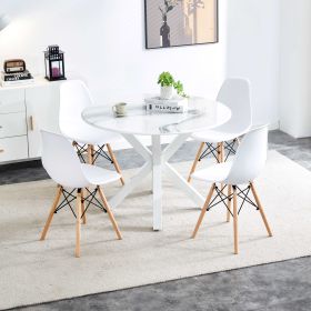 1+4,5pieces dining set,42.1"WHITE Table cross leg Mid-century Dining Table for 4-6 people With Round Mdf Table Top, Pedestal Dining Table (Color: as Pic)