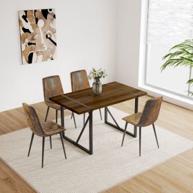 MDF Walnut Colour Dining Table and Modern Dining Chairs Set of 4, Mid Century Wooden Kitchen Table Set, Metal Base & Legs (Color: as Pic)