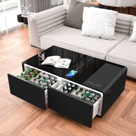 Modern Smart Coffee Table with Built-in Fridge, Bluetooth Speaker, Wireless Charging Module, Touch Control Panel, Power Socket, USB Interface (Color: as Pic)