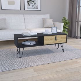 Huna Coffee Table with Hairpin Legs and Ample Storage Drawer (Color: as Pic)