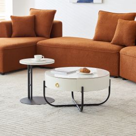 Morden Marble Nesting Table, Round Coffee Table Set of 2 End Table for Living Room,Stacking Side Tables, for Living Room Bedroom (Color: as Pic)